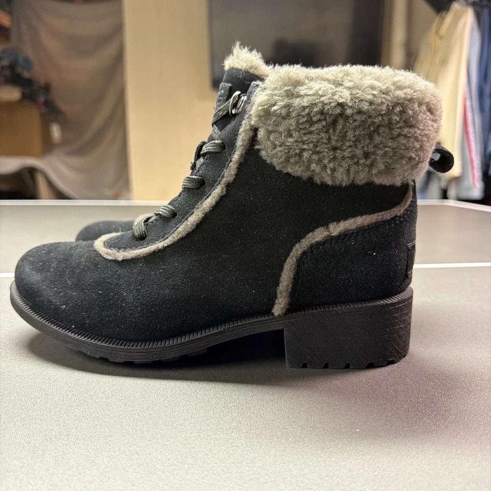UGG Lakesider Heritage Mid Waterproof Boots Black Suede Sheepskin‎ 1121017